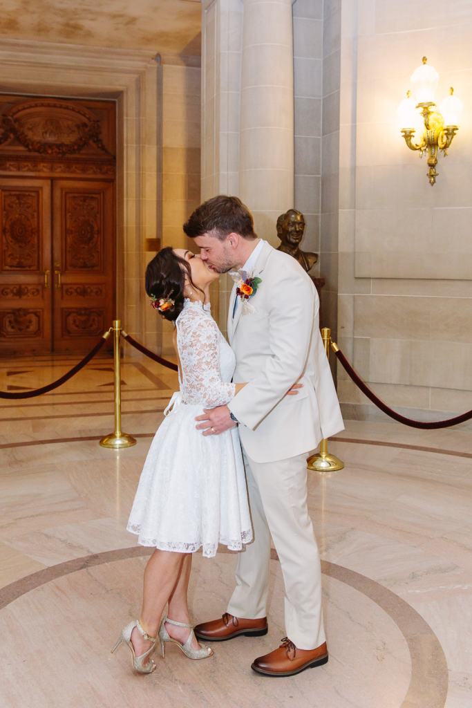 Couple kiss at the end of their ceremony