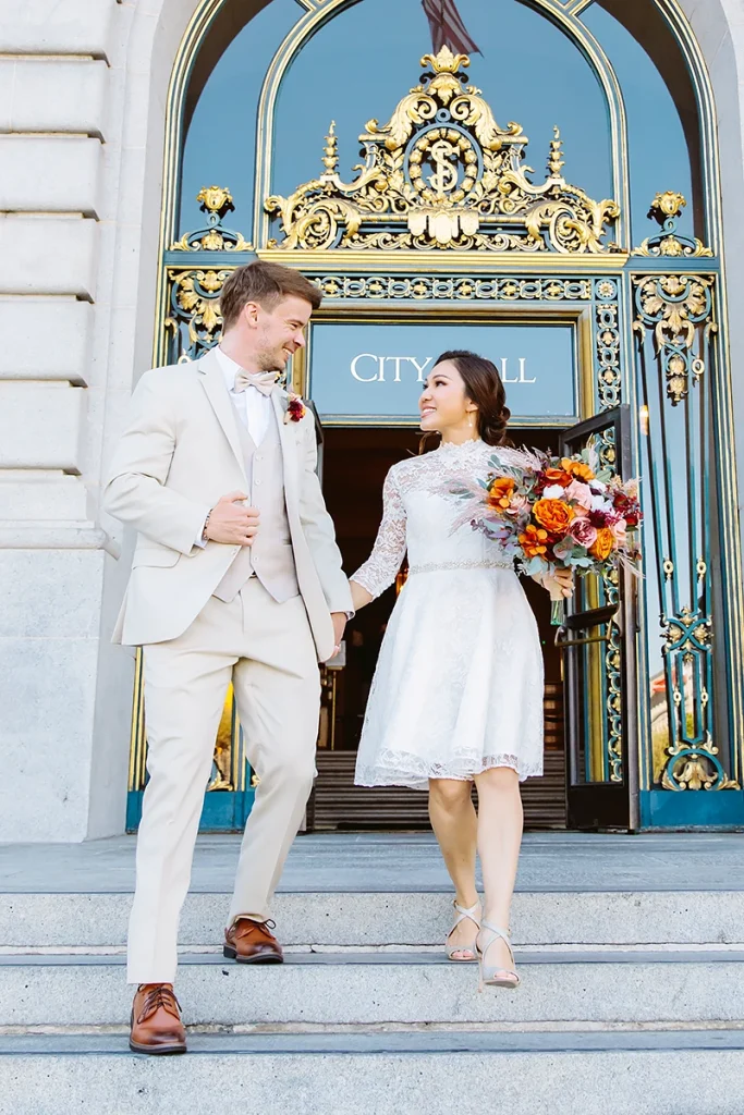 Couple walking San Francisco elopement