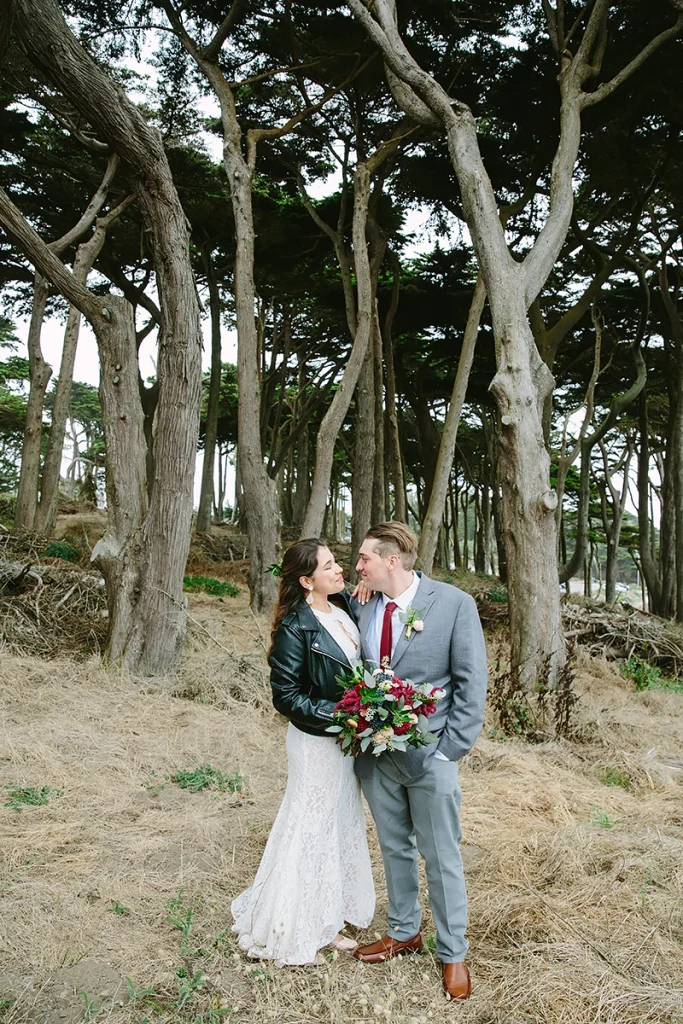 Bride and groom at Lands End SF wedding