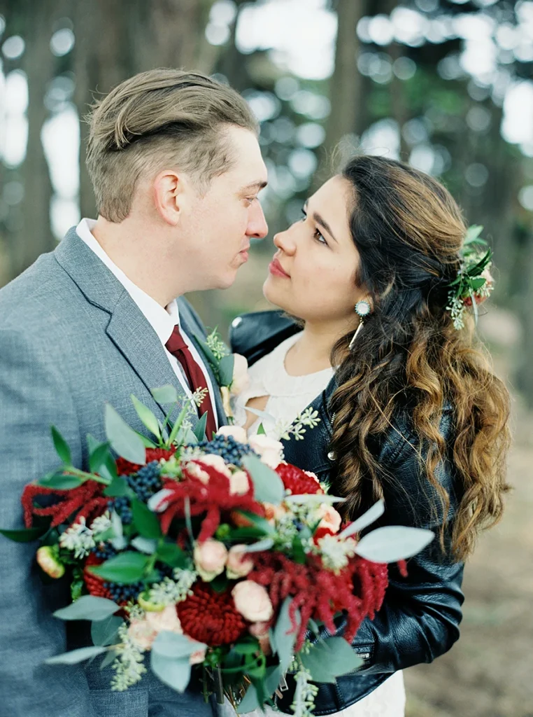 Bride and groom stare intently at each other