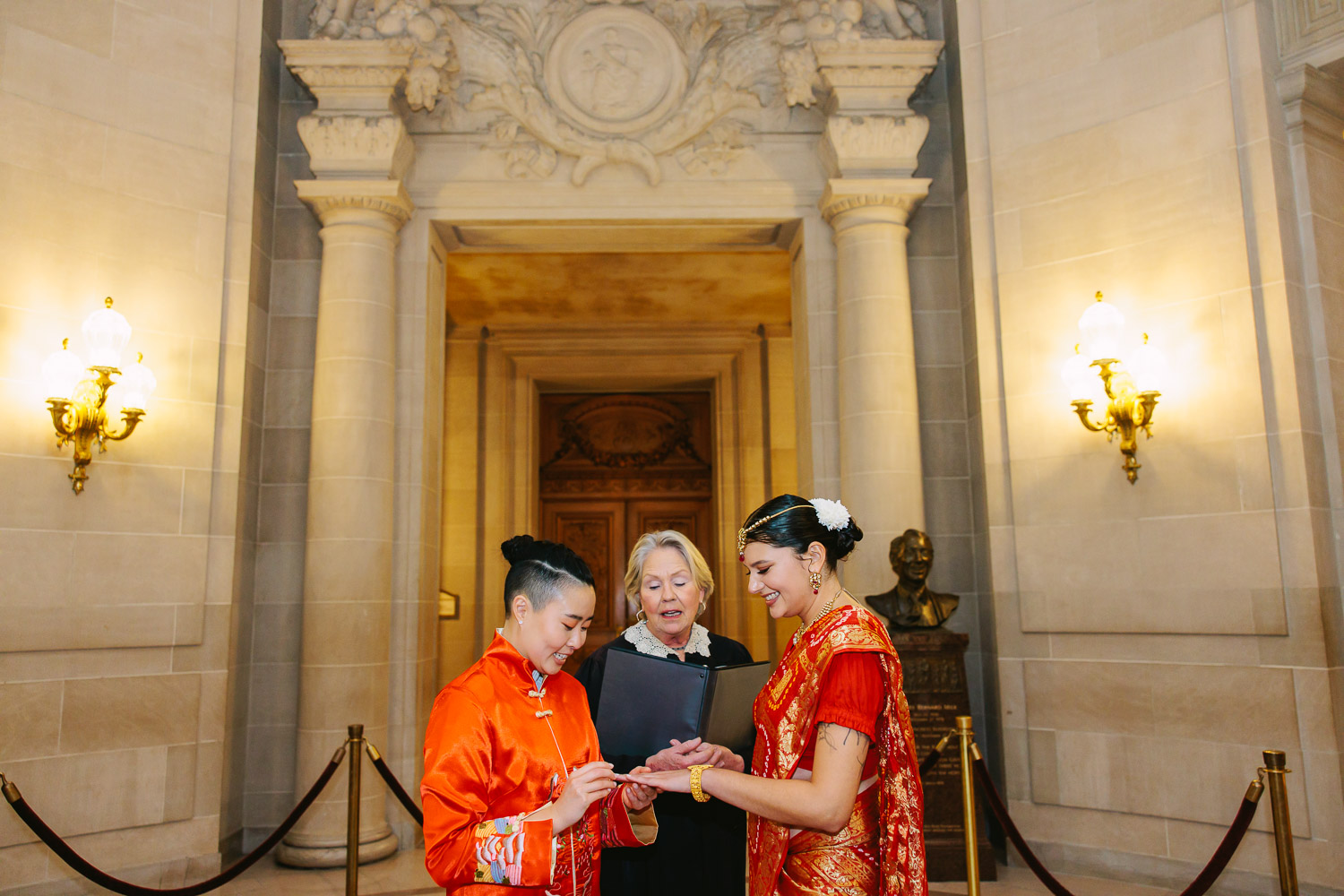 Rotunda ceremony for a queer couple at their San Francisco City Hall wedding