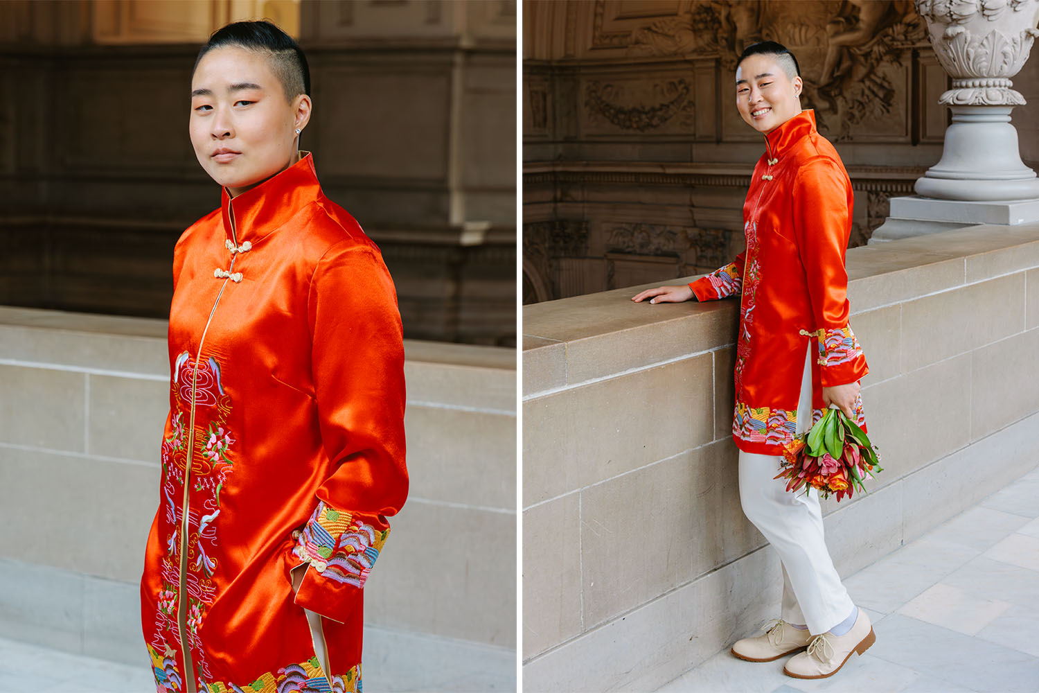 Person wearing Chinese wedding cultural attire