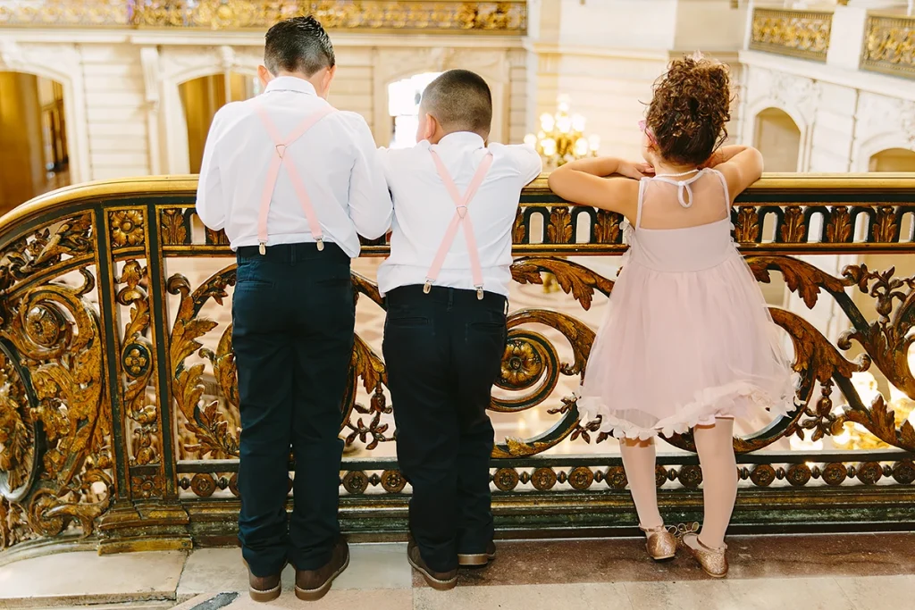 Ringbearers and flowergirls wait for wedding ceremony to begin