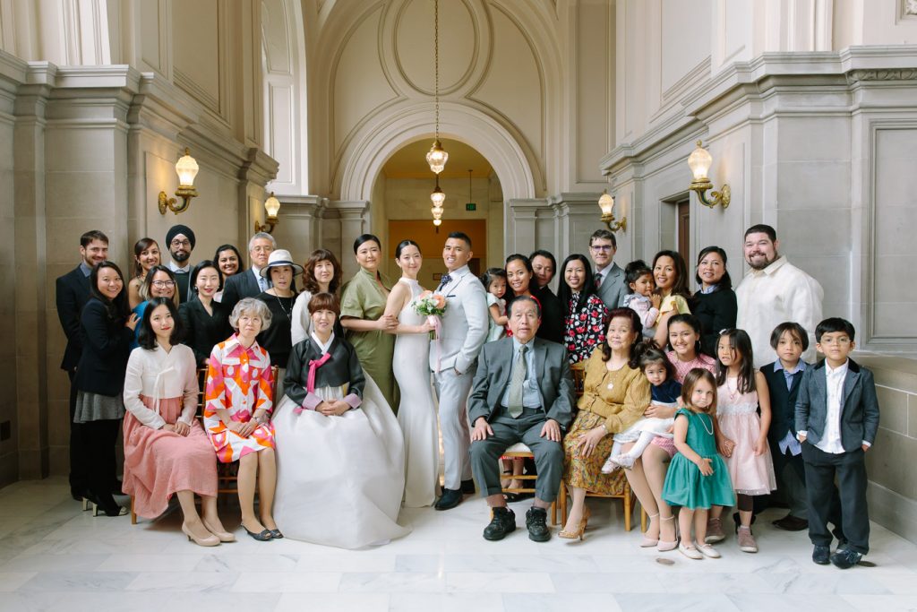 Large family portrait on the Fourth Floor at San Francisco City Hall