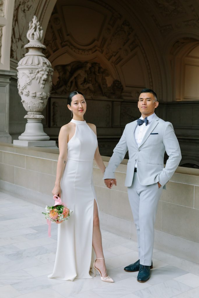 Bride and groom on the Fourth Floor of Wedding Ceremony on the Fourth Floor at San Francisco City Hall