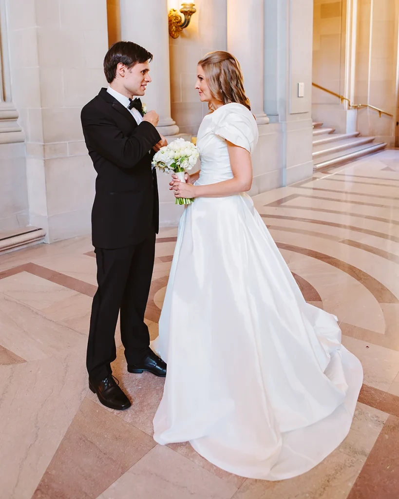 Couple talk before wedding ceremony