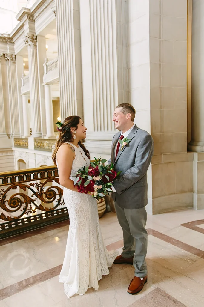 Bride and groom wait for their wedding ceremony to begin