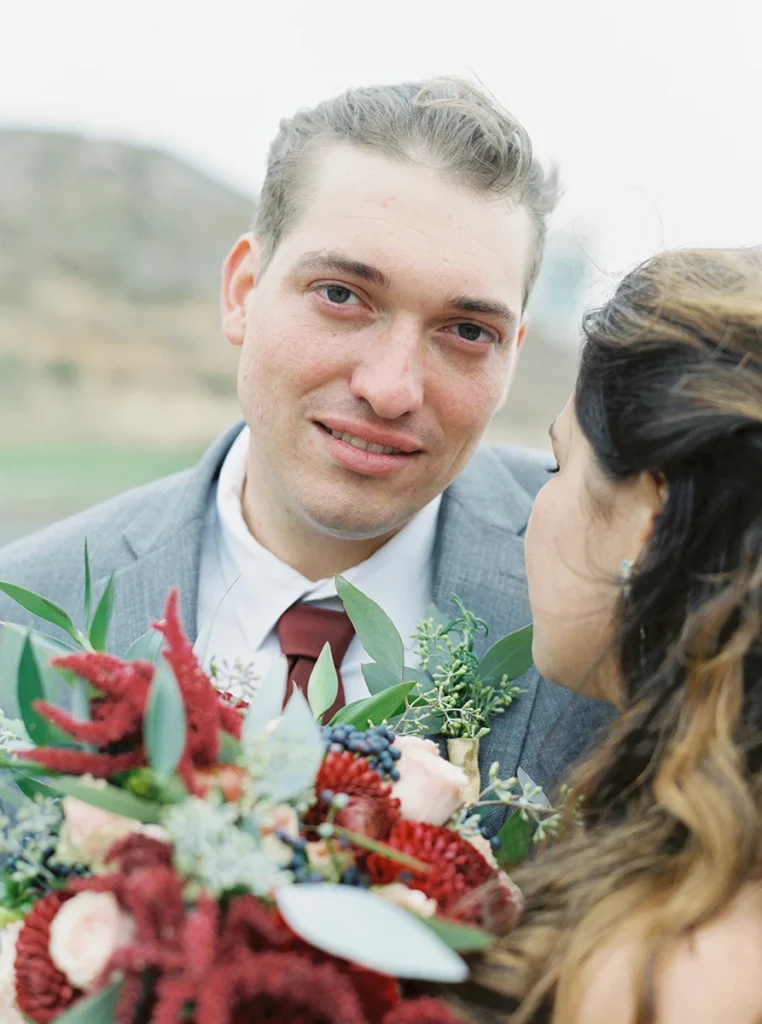 Close up of groom