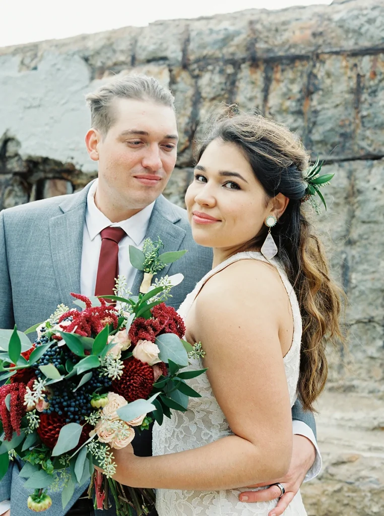 Couple smile at Sutro Baths wedding
