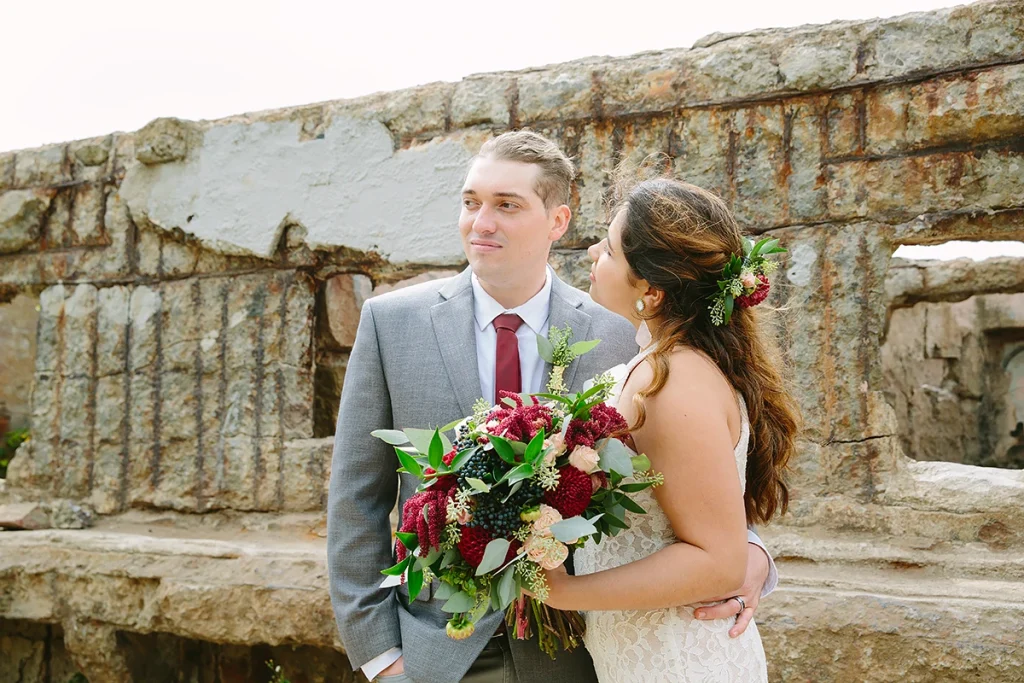 Bride looks at groom